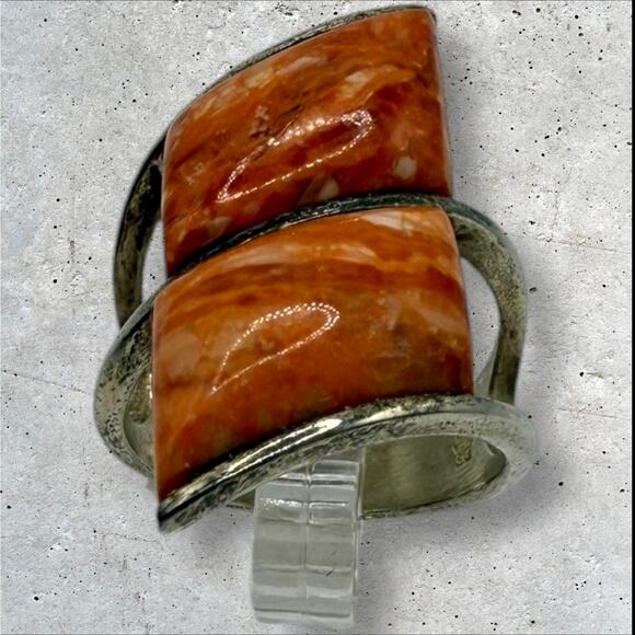 DR Modernist .925 Sterling Silver Orange Calcite Bypass Statement Ring - Picture 4 of 6